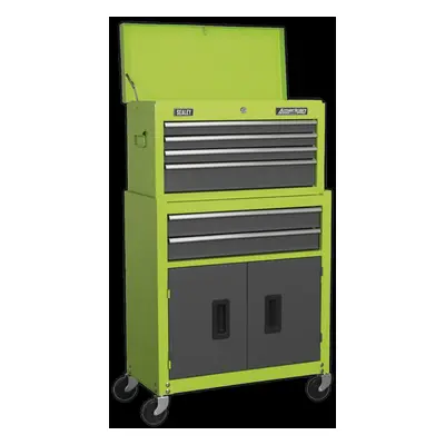 Topchest & Rollcab Combination Drawer with Ball-Bearing Slides - Hi-Vis Green/Grey