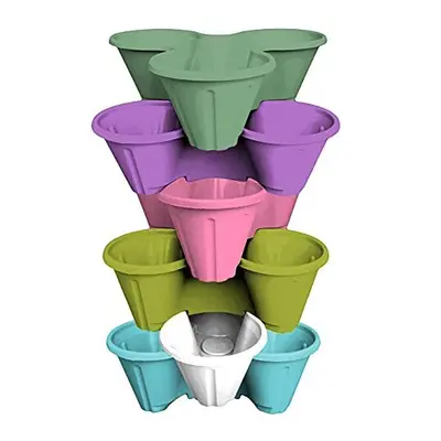 simpahome x Plastic Strawberry Planter Trio Pot Tri-Pot Stacking Pot for Herb Flower Bedding Ind