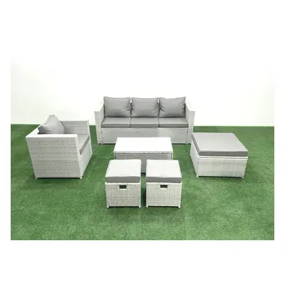 Fimous Rattan Garden Furniture Set with Seater Sofa Chair Rectangular Coffee Table Footstools Li