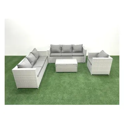 Fimous Wicker PE Rattan Sofa Garden Furniture Set with Armchair Oblong Coffee Table Light Grey M