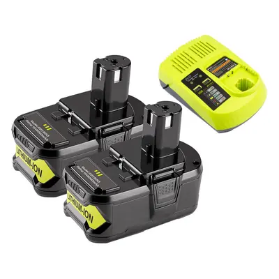 2X Battery / Charger 18V 6.0AH For Ryobi One+ Plus P108 Lithium RB18L50 RB18L40