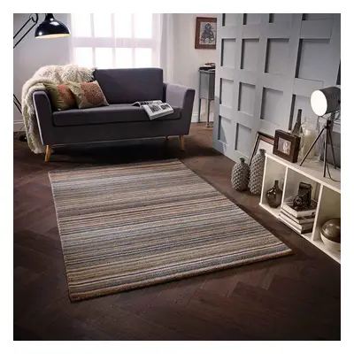 (BEIGE, x cm) Modern Multi Coloured 100% Wool Rugs Stripe Line Design Small Extra Large Hall Run