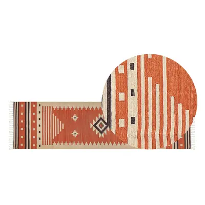 Cotton Kilim Runner Rug x cm Orange GAVAR