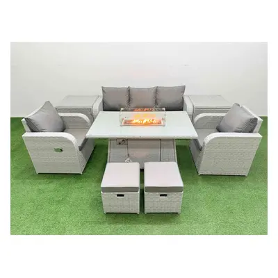 Fimous PE Rattan Garden Furniture Set Reclining Chair Sofa Lounge Sofa Set Firepit Dining Table 