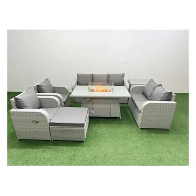 Fimous PE Rattan Garden Furniture Set Sofa Double Love Seat Seater Sofa Lounge Set Firepit Dinin