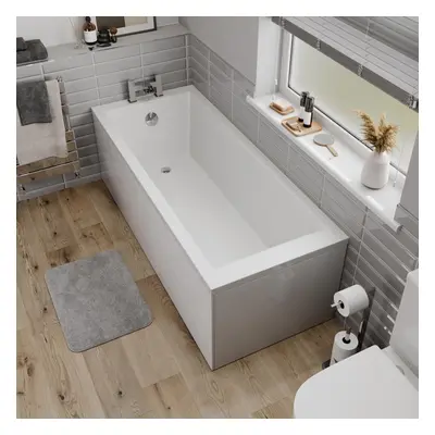 Modern Bathroom Single Ended 1700mm Straight Bath Square Acrylic White Bathtub