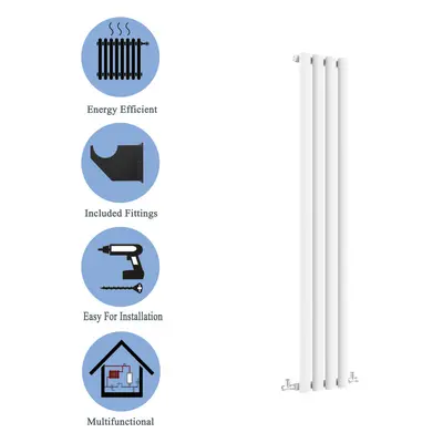 (Single, 1600x236mm) White Single/Double Oval Column Radiator