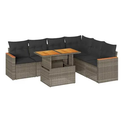 (grey) vidaXL Piece Garden Sofa Set with Cushions Black Poly Rattan Acacia