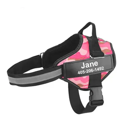 (Pink Camouflage) Personalized Dog Harness Reflective Adjustable Pet Vest