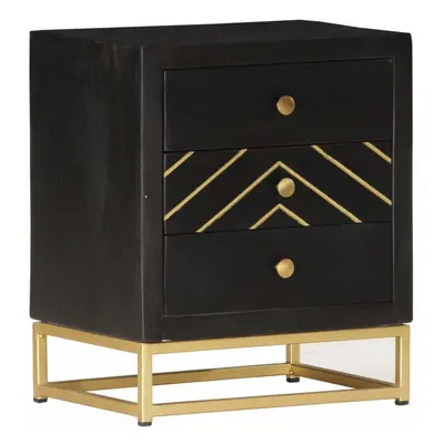 Bedside Cabinet Black and Gold 40x30x50 cm Solid Mango Wood