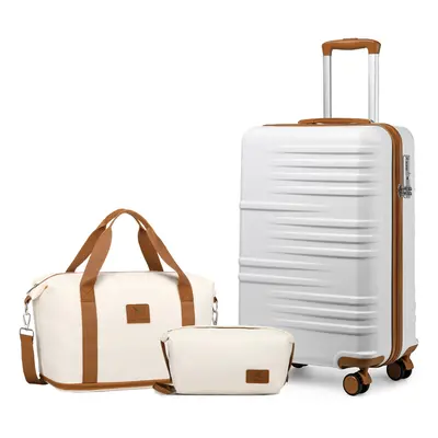 (28 inch + travel bags) White ABS Hard Shell Suitcase With Optional Bags