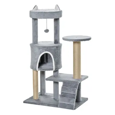 PawHut 100cm Cat Tree with Climbing Ladder Scratching Post Ball, Light Grey