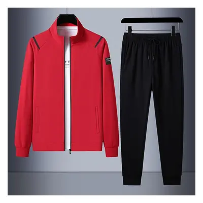 (red, m) Men Autumn Spring Tracksuit Two Piece Sets Casual Jackets+trousers Sweatsuit Male Joggi