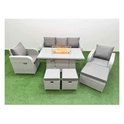 Fimous PE Rattan Garden Furniture Set Reclining Chair Sofa Lounge Sofa Set Firepit Dining Table 