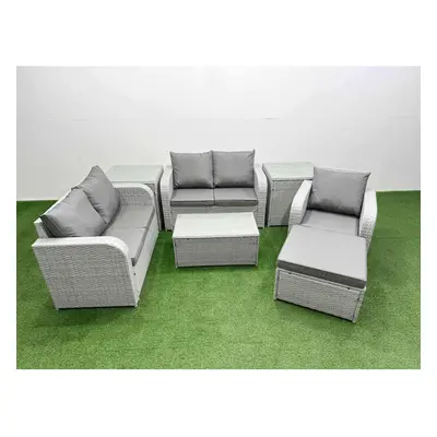 Fimous High Back Poly Rattan Garden Furniture Set with Rectangular Coffee Table Indoor Outdoor P