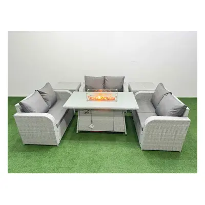 Fimous Seater PE Wicker Rattan Furniture Sofa Sets with Firepit Dining Table Seater Love Sofa Si