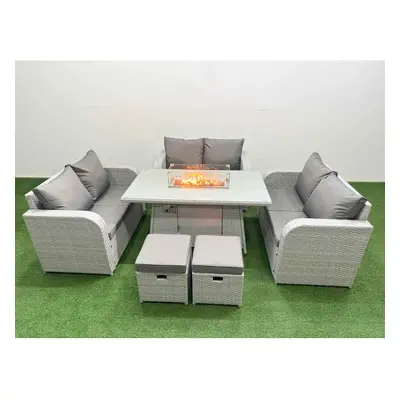 Fimous Seater PE Wicker Rattan Furniture Sofa Sets with Firepit Dining Table Seater Love Sofa St