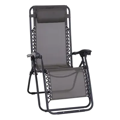 Outsunny Metal Frame Zero Gravity Lounger w/ Head Pillow for Patio Decking Grey