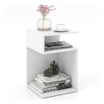 S-shaped Bedside Table Modern Side Table Sofa End Table with Open Compartments