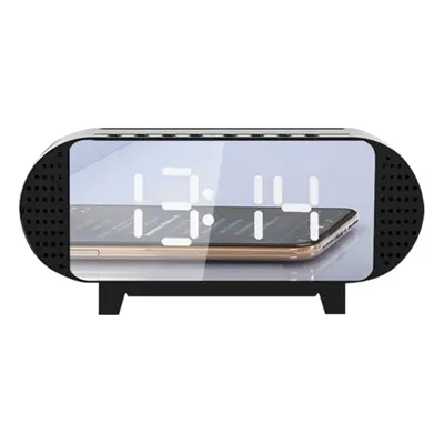 (Black) Mini Mirror Bluetooth Acoustic Alarm Clock LED Wireless Portable Music Player Alarm Cloc