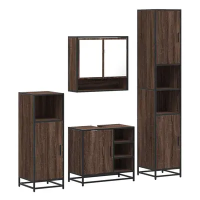 (brown oak) vidaXL 4ÃÂ Piece Bathroom Furniture SetÃÂ Grey Sonoma Engineered Wood