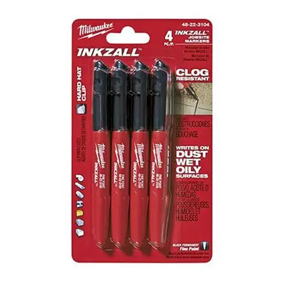 Milwaukee 48-22-3104 Inkzall Point Marker, Fine, Black, 4-Pack