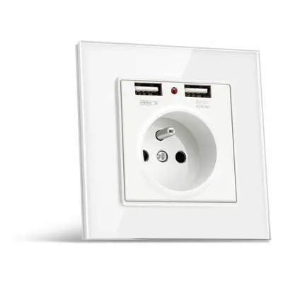 (Gold, FR Plug) Socket Switch Dual USB 86*86 PC Glass Panel Eu German France Plug Wall Socket Sm