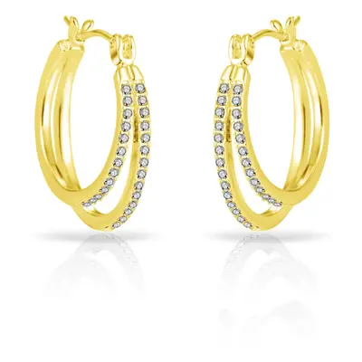 Gold Plated Double Hoop Earrings Created with Swarovski Crystals