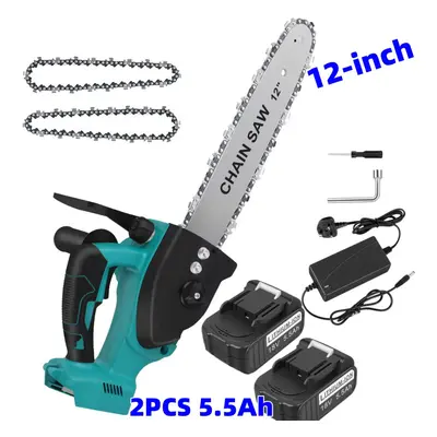 Mini Cordless Electric Chainsaw +2 x 5.5Ah Battery +Charger with inch Guide Plate + Chain for Tr