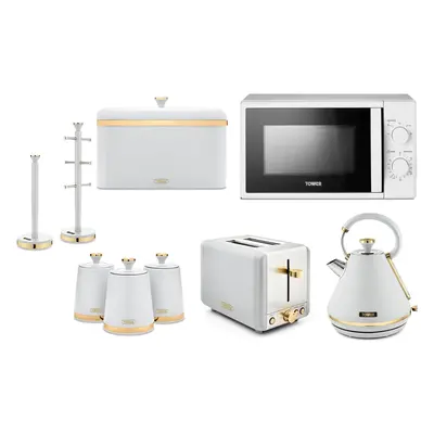 Tower Cavaletto White Kettle Toaster Microwave & Kitchen Storage Set