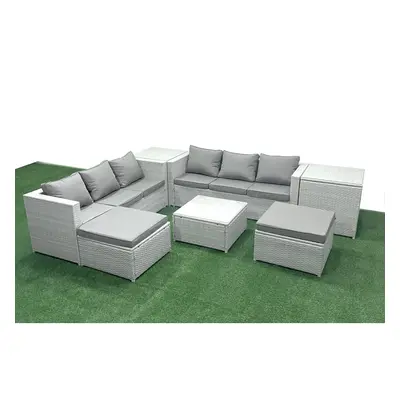 Fimous Rattan Garden Outdoor Furniture Set Seater Rattan Garden Sofa Set with Big Footstools Sid