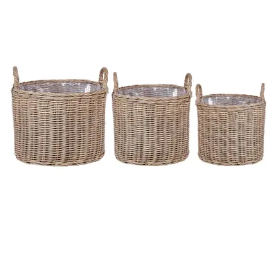 Set of PE Rattan Plant Baskets Brown PENDULA