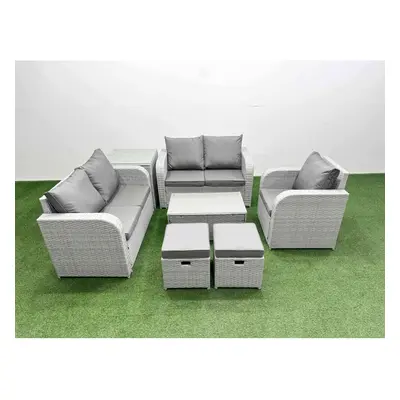 Fimous High Back Poly Rattan Garden Furniture Set with Rectangular Coffee Table Indoor Outdoor P