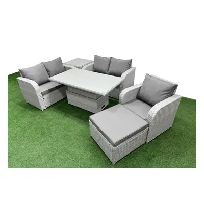 Fimous High Back Poly Rattan Garden Furniture Set with Adjustable Lifting Dining or Coffee Table