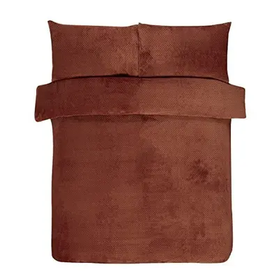 Sleepdown Waffle Teddy Fleece Rust Burnt Orange Warm And Cosy Reversible Soft Duvet Cover Quilt 