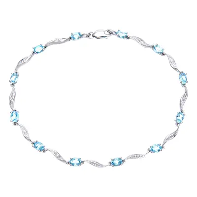 Jewelco London 9ct White Gold Round 2pts Diamond Oval 2.4ct Blue Topaz Wavy Ribbon Illusion Link