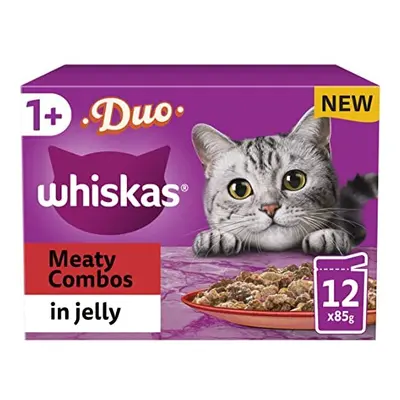 Whiskas Tasty Duo 1+ Meaty Combos in Jelly x g Pouches, Adult Cat Food, Pack of (12 x g)