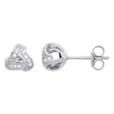 Jewelco London Ladies Sterling Silver Cubic Zirconia Pave Trinity Knot Stud Earrings - GVE575