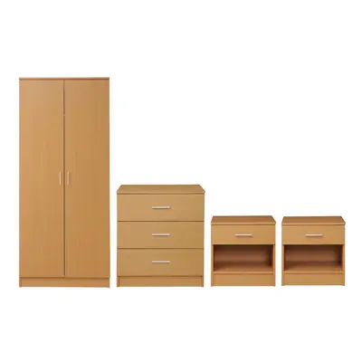 4 Piece Bedroom Furniture Set Wardrobe Chest Drawers Bedside Table Beech