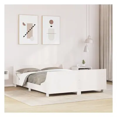 vidaXL Bed Frame with Headboard Bed White 135x190 cm Double Solid Wood Pine