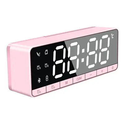 (Pink) Bluetooth Speaker Portable Wireless Speaker LED Alarm Clock Mini Stereo Bass TF Card FM H