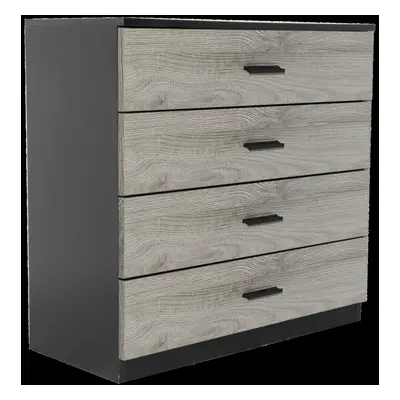 (Black Carcass]+Ash Grey Drawers, 4) Or Drawer Wooden Bedroom Chest Cabinet Modern Wide Storage 