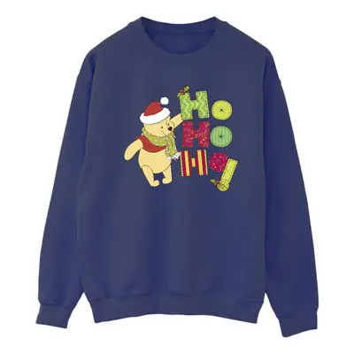 (L, Navy Blue) Disney Mens Winnie The Pooh Ho Ho Ho Scarf Sweatshirt