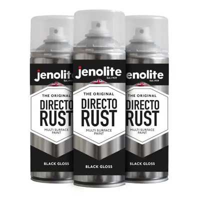 (3 x 400ml, Black) JENOLITE Directorust Gloss - Multi Surface Spray Paint - For Use On Wood, Met