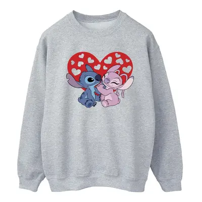 (XXL, Sports Grey) Disney Womens/Ladies Lilo & Stitch Hearts Sweatshirt