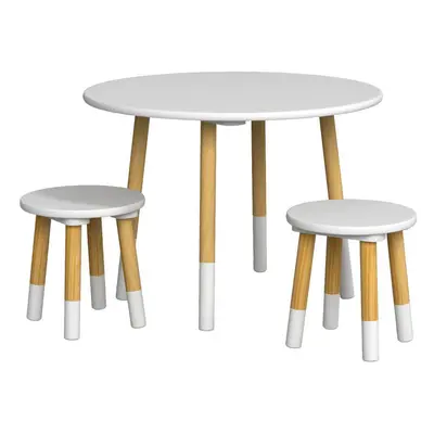 (Table with Stools, White) Kids Wooden Round Table & Chair Set Toddlers Small Children Home Nurs