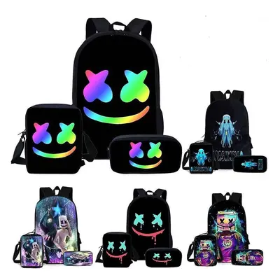 (Dj Marshmallow 3pcs Set Backpack Boys Girls School Bag+lunch Bag+pen Bag Gift) Dj Marshmallow 3