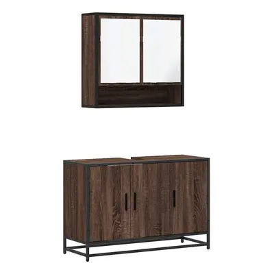 (brown oak) vidaXL Piece Bathroom Furniture Set Black Engineered Wood bathroom cabinet