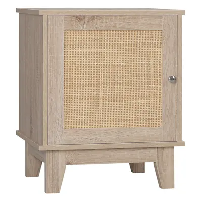 HOMCOM Nightstand, Rattan Bedside Table, Sofa Side Table w/ Storage Cupboard