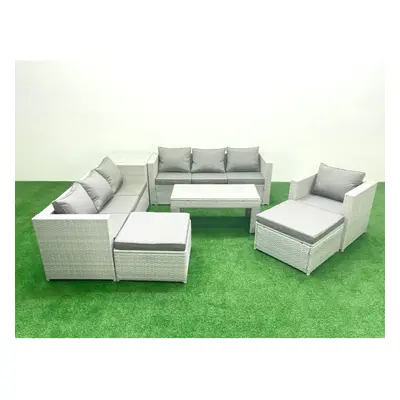 Fimous Wicker PE Rattan Sofa Garden Furniture Set with Oblong Coffee Table Armchair Big Footstoo